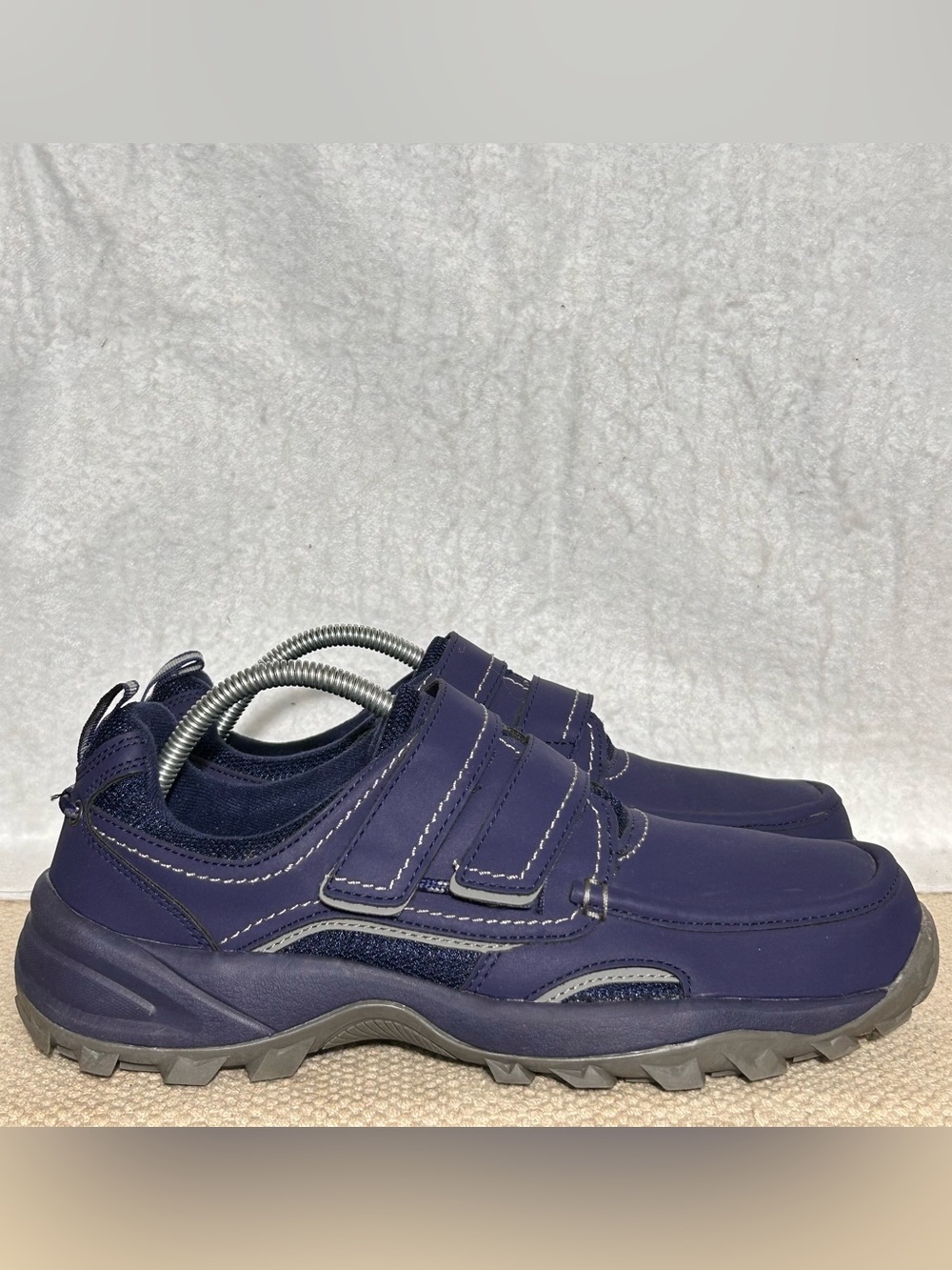 Omega Mens Blue Faux Leather Hook & Loop Strap Walking Sneakers Shoes SZ 10.5 D